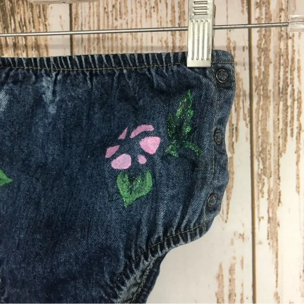 Denim Diaper Cover, Handpainted Flowers. 12 Months. In excellent condition!